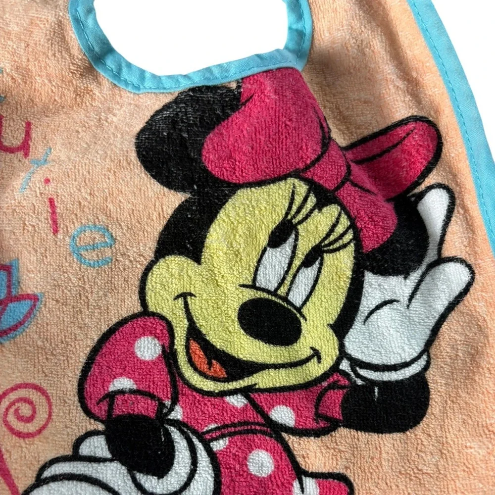 Disney Baby Minnie Mouse Bib Pink Blue Cutie Graphic‎ Terry Cloth